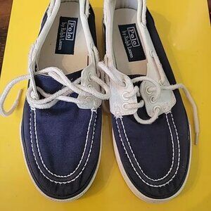 Polo Ralph Lauren Franz Coated Canvas Navy Blue Boat Shoes Men's Size 7 D